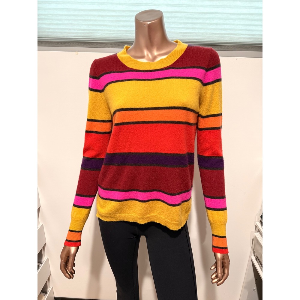 J.Crew Womens 100% Cashmere Multi Color Rainbow Striped Crewneck Sweater/S